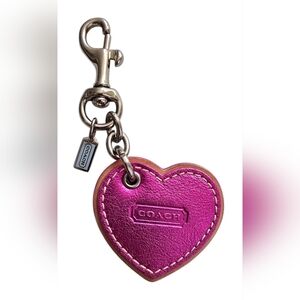 Coach Metallic Leather Y2K Heart Bag Charm in Fuchsia Pink EUC
